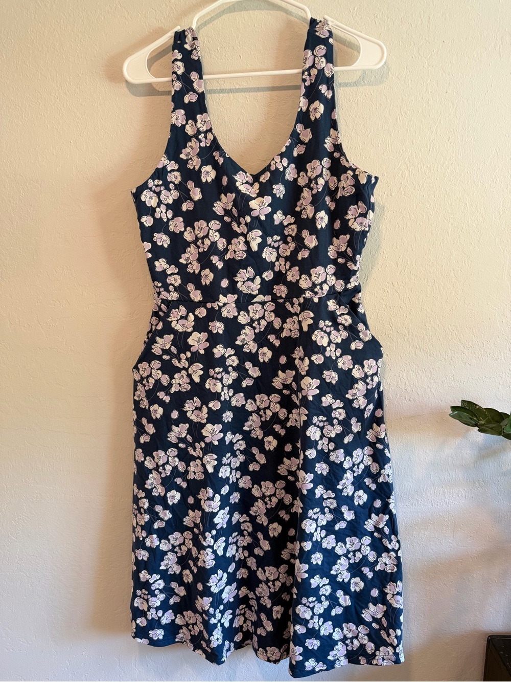 Pact Women's French Navy Shoreline Floral Fit & Flare Tie-Back Dress L